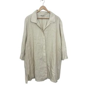 Foxcroft NYC 18W Beige 100% Linen Button Down Shirt Preppy Tunic Lightweight